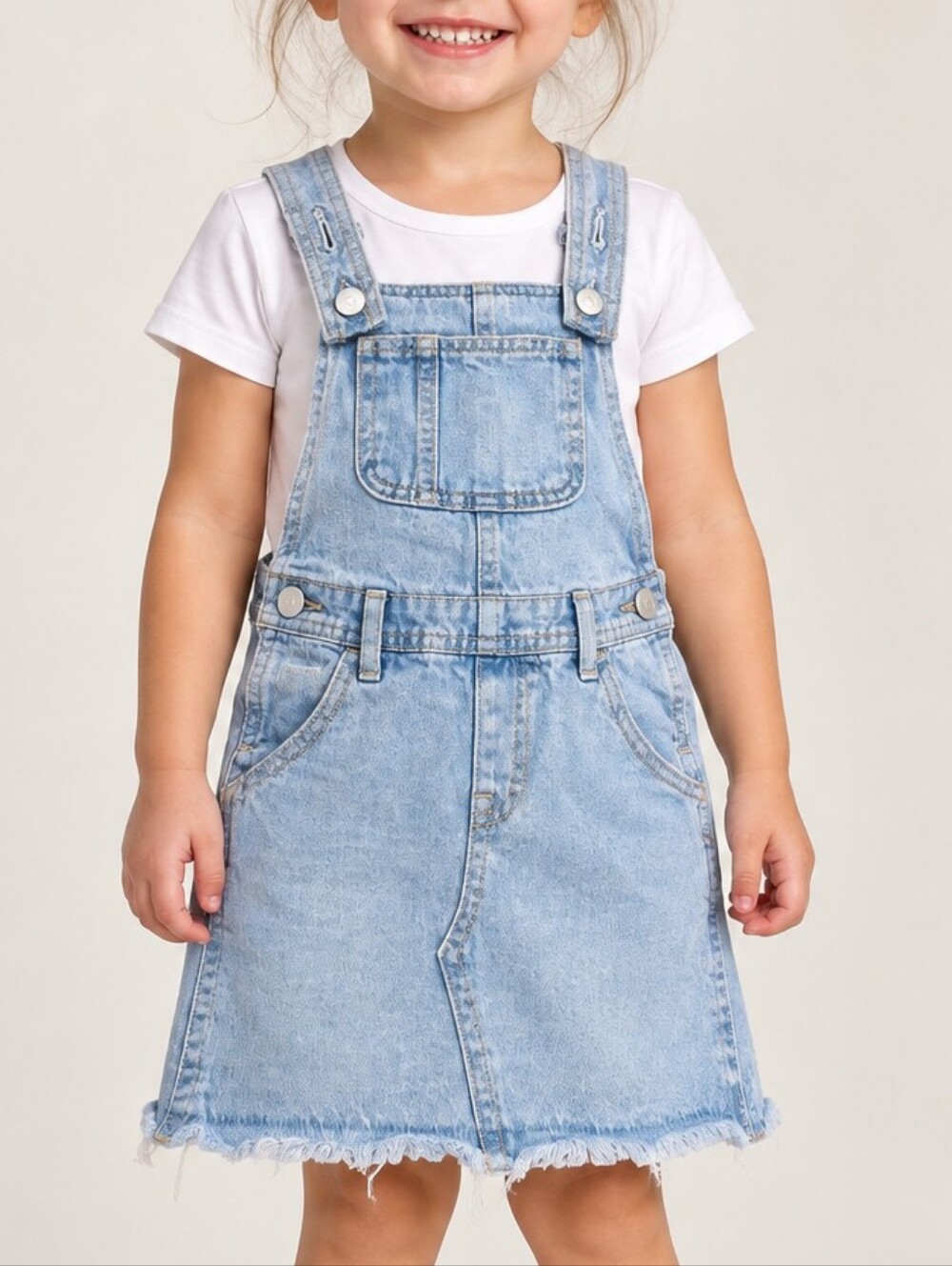 Old Navy Light Wash Denim Overall Dress 4T Frayed Hem Cotton Playful Classic